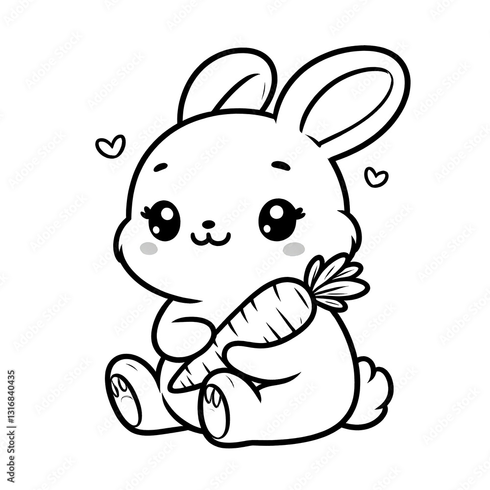 Adorable Cartoon Bunny Holding a Large Carrot with a Playful Expression Adorable Cartoon Bunny Holding a Large Carrot with a Playful Expression