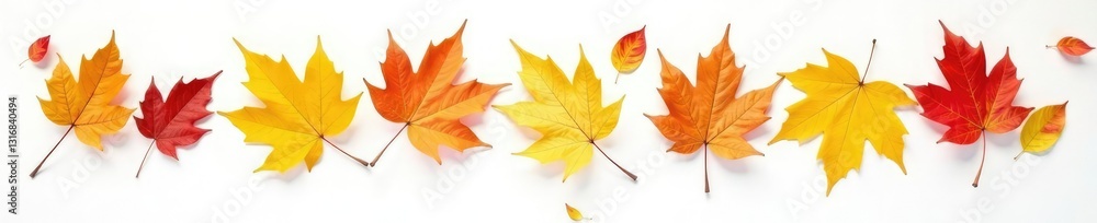 Fototapeta premium Freshly fallen leaves scattered across a plain white surface, colors, leaves