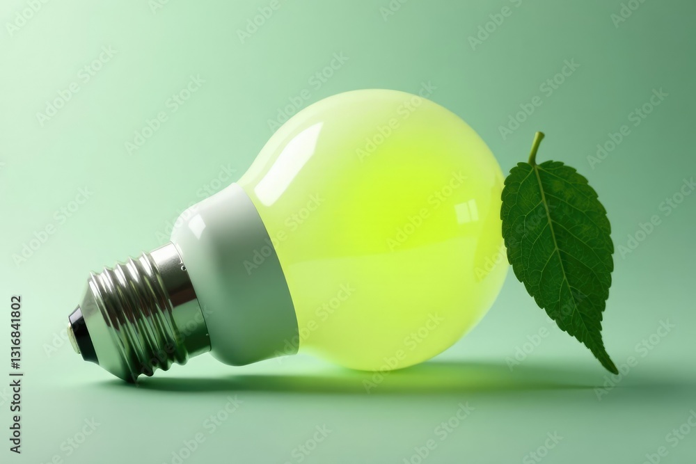Green leaf on a white or translucent bulb with a bright and even light, plant details, evenly lit, light source Green leaf on a white or translucent bulb with a bright and even light, plant details, evenly lit, light source