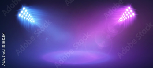 Illuminated stage with bright spotlight lighting. Pink and Blue vector spotlight with effect on bright background. Vector. EPS 10