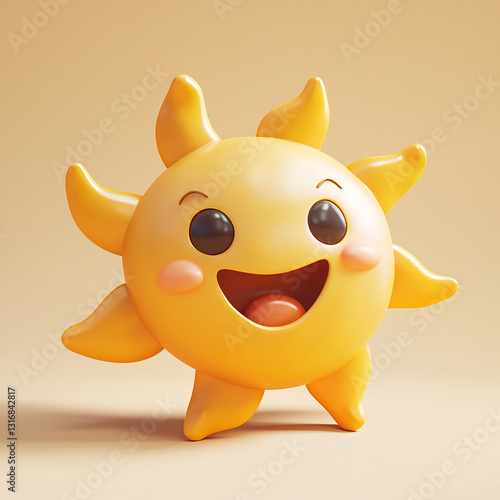 Adorable 3D Sun Mascot with a Cheerful Expression