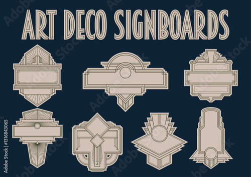 1920s, 1930s, 1940s Shapes and Graphic Styles. Art Deco Style Signboards, Retro Signboards for Posters, Covers, Illustrations