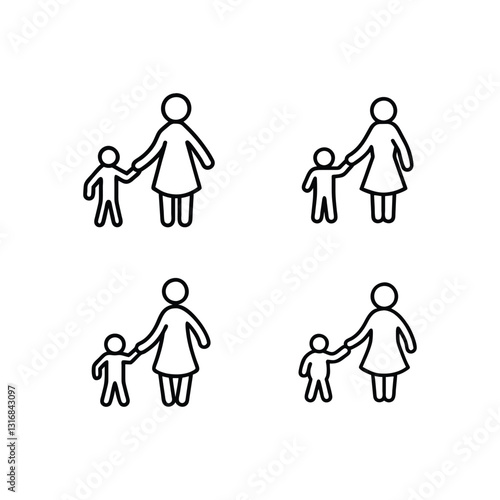 line art mother holding child hand