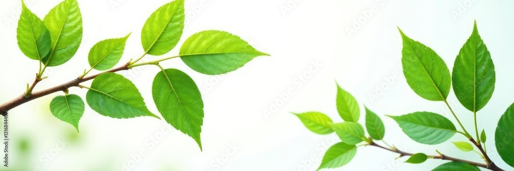 Fototapeta premium Leafy branches with varying textures on white background, branch, foliage, leafy branches