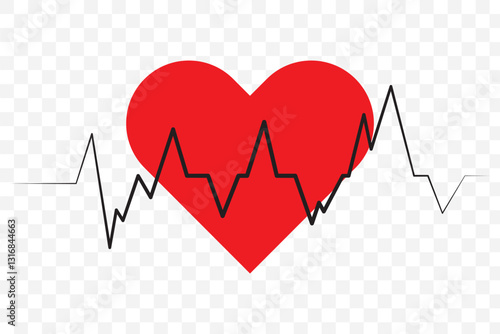 Continuous line drawing of heart with heartbeat. Pulse trace. Cardiogram icon. One line drawing. Single line art. Vector illustration. EPS 10.