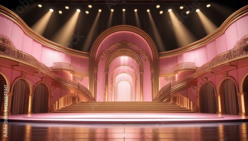 Pink golden ceremony award stage venue background.