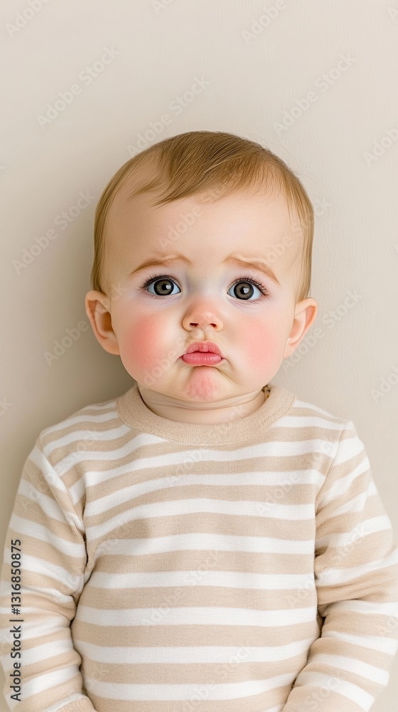 Elegant Baby making an exaggerated pouty face with quivering lips and big teary eyes isolated on a clean white background comically dramatic Elegant Baby making an exaggerated pouty face with quivering lips and big teary eyes isolated on a clean white background comically dramatic