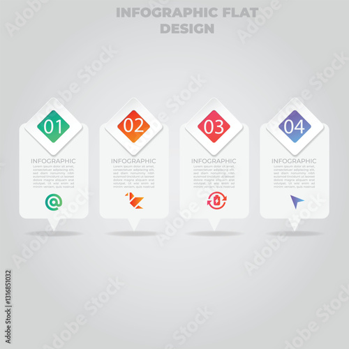 Four-step infographic, gray background, process, presentation