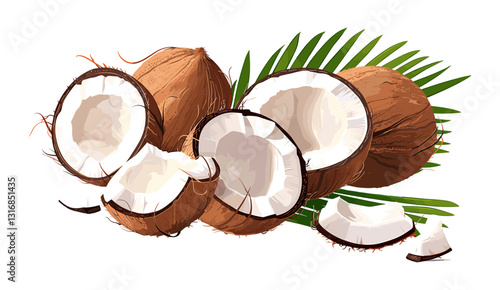 Delicious coconuts vector, tropical fruit illustration, fresh coconuts, coconut design, nature graphics, food vector, coconut palm tree, summer drink, healthy fruit, natural design