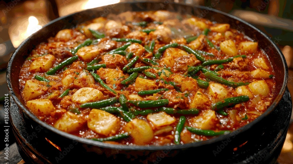 Hearty stew with potatoes, beans, and meat Hearty stew with potatoes, beans, and meat