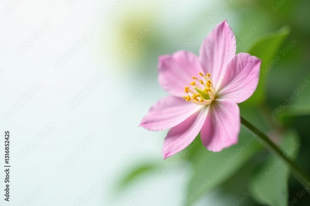 Fototapeta premium Single flower or blossom of a delicate plant isolated on a white surface with soft focus, plants, petals, blossoms