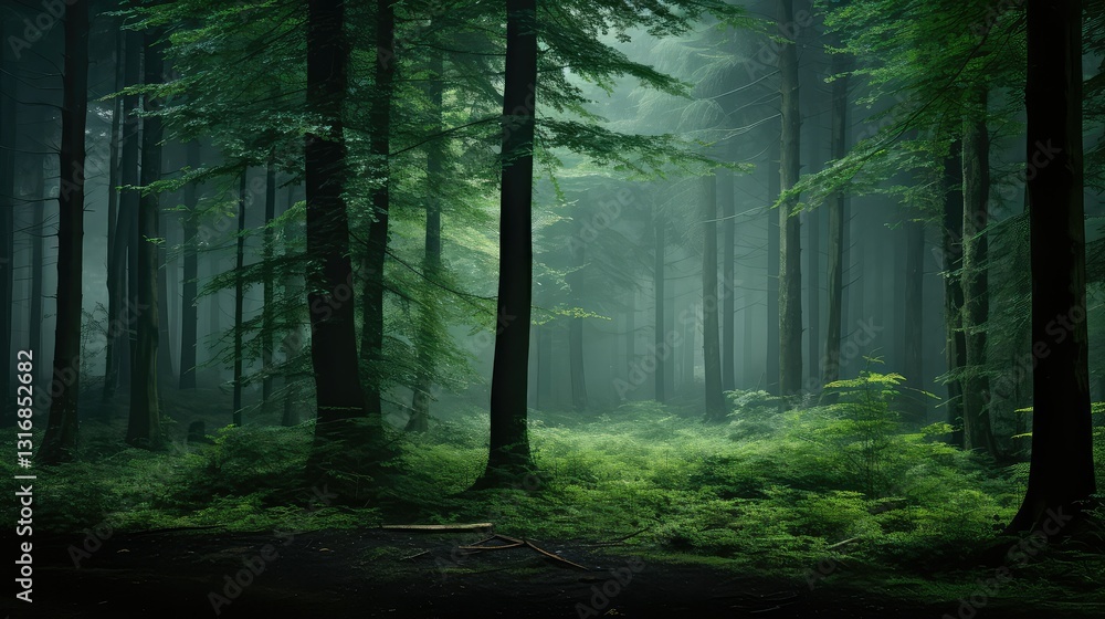 Fototapeta premium fog dark green forest