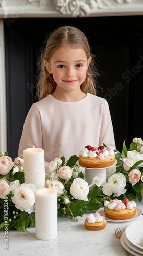 Elegant Family gathered around a fireplace sharing stories and enjoying Easter pastries like tarte aux fraises and eclairs cozy spring celebration 