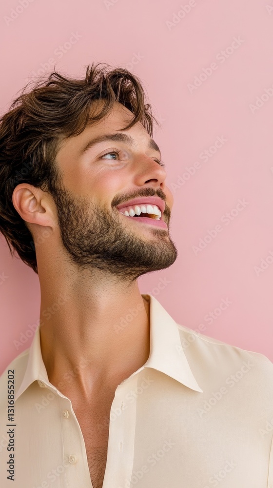 Obraz premium Elegant Man mid laugh with eyes squeezed shut and mouth wide open joyful and uncontrollable giggling moment candid and energetic