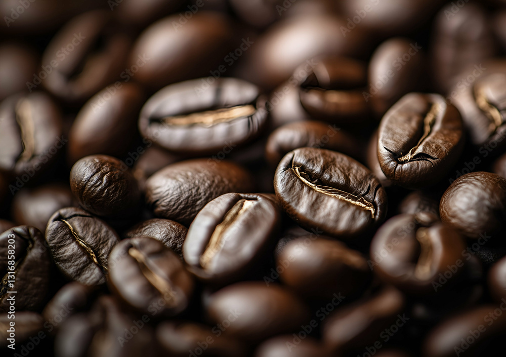 Dark roasted coffee beans close-up