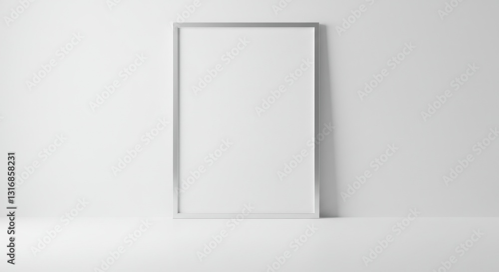 Minimalist White Poster with Silver Frame and Soft Light Reflection Minimalist White Poster with Silver Frame and Soft Light Reflection