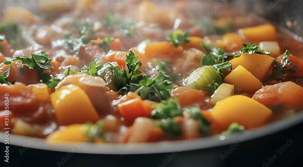 Hearty vegetable stew simmering