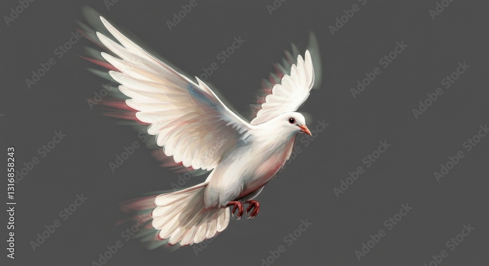 Obraz premium White Dove in Flight Over Gray Background