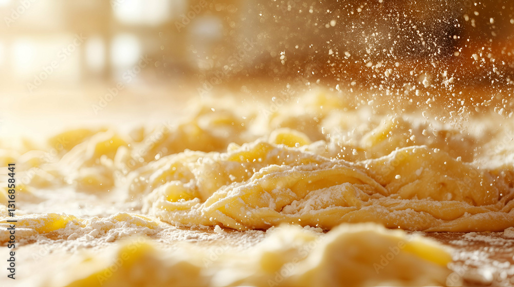 Fresh homemade pasta with flour dusting