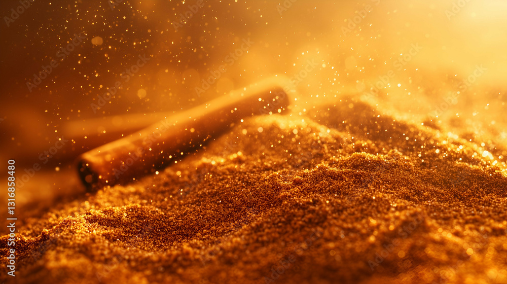 Cinnamon powder with warm light