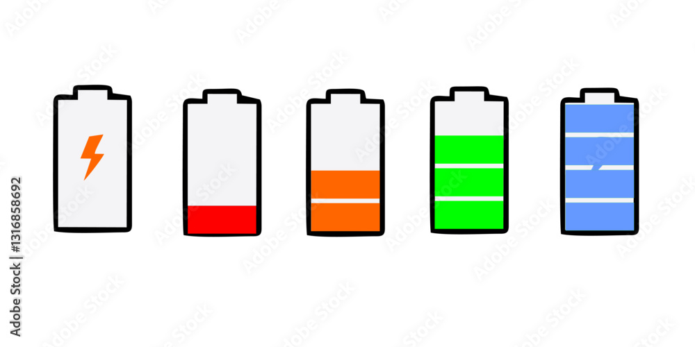 Battery charge indicator icons, vector graphics Battery charge indicator icons, vector graphics