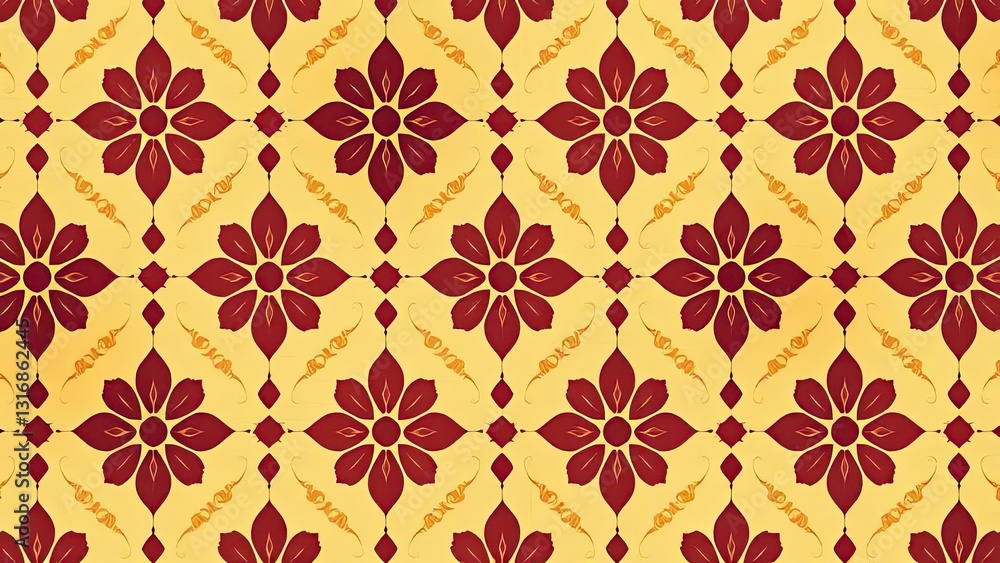 Elegant Red Gold Floral Pattern Seamless Texture Background Elegant Red Gold Floral Pattern Seamless Texture Background