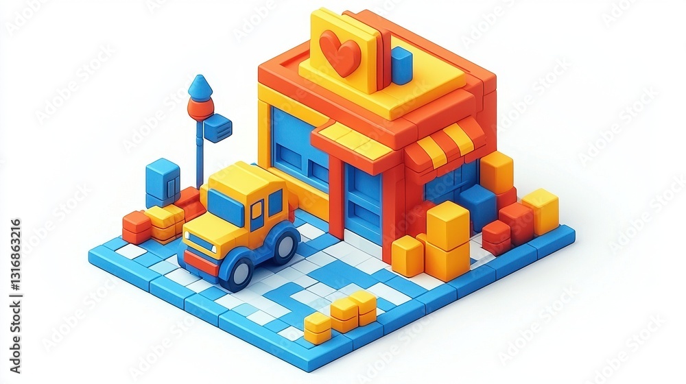Colorful Pixelated Building Scene Colorful Pixelated Building Scene