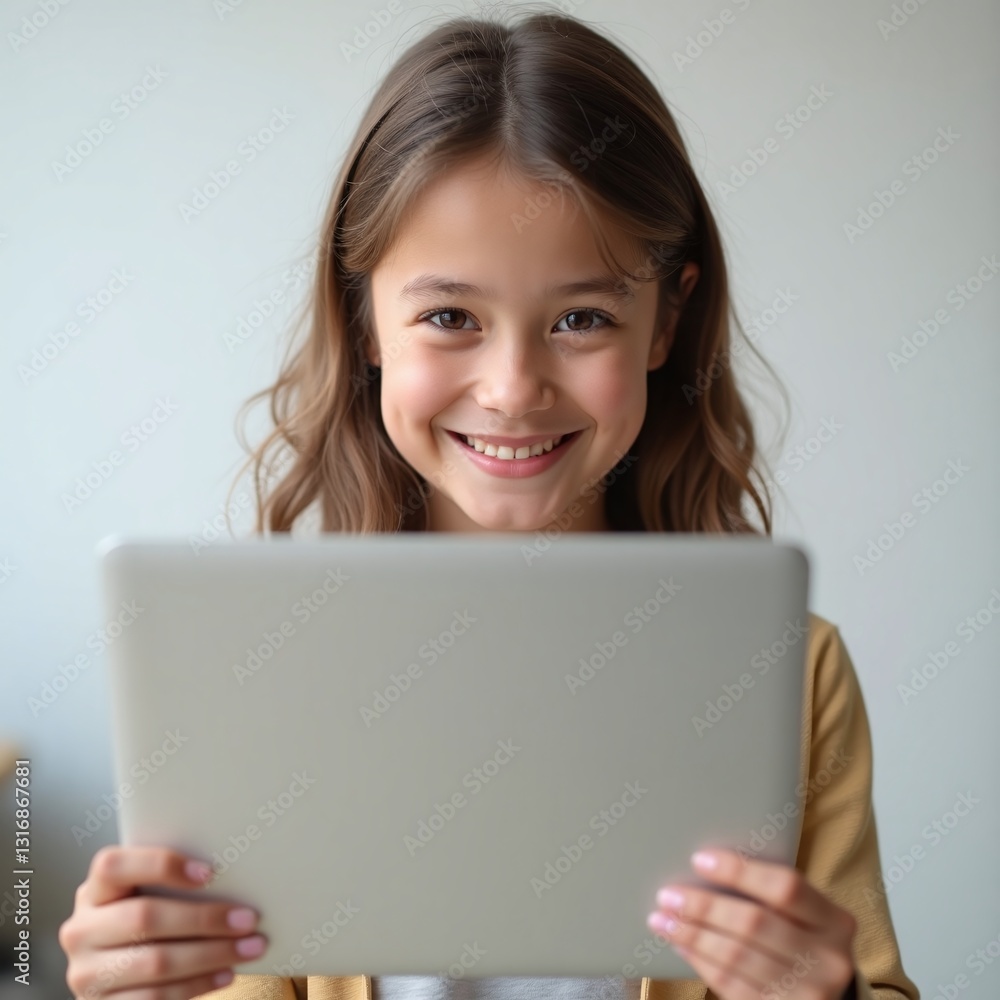 girl with tablet computer with smile