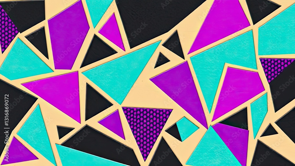 Abstract Geometric Triangle Pattern Teal Purple Black Beige Abstract Geometric Triangle Pattern Teal Purple Black Beige