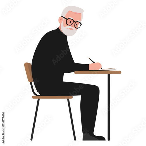 vector illustration of a old man writing something 