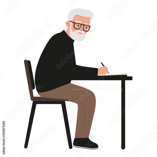 vector illustration of a old man writing something 