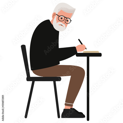 vector illustration of a old man writing something 