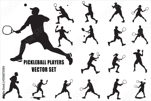Pickleball Athletes in Action Vector Set