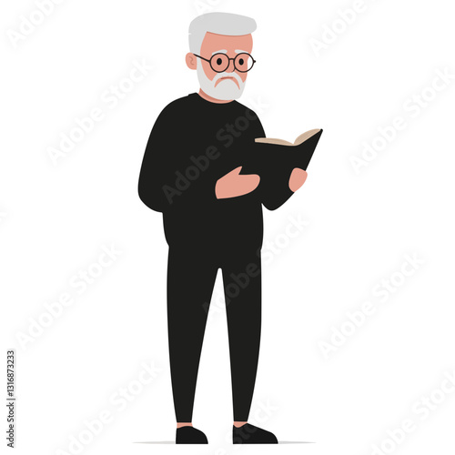 vector illustration of a old man reading a book 