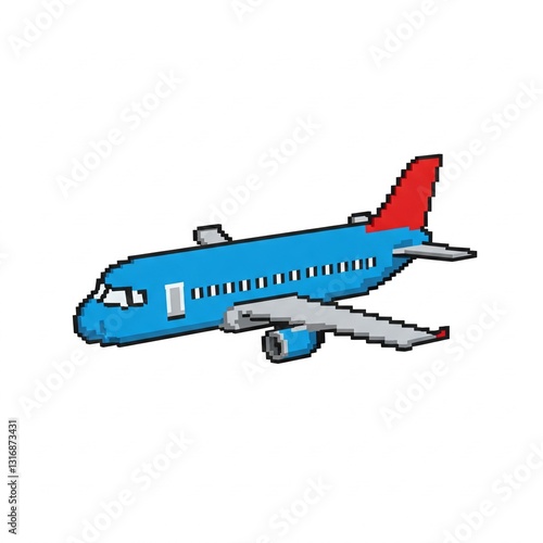 An airplane in pixel art style on a white background.