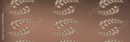 background with a golden spike or wheat on a light brown background. pattern of ears of corn and grain. modern logo for banners. vector illustration