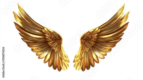 Gold angel wings, isolated, for design, graphic element