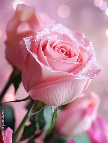 Pink Rose with Sparkling Water Drops