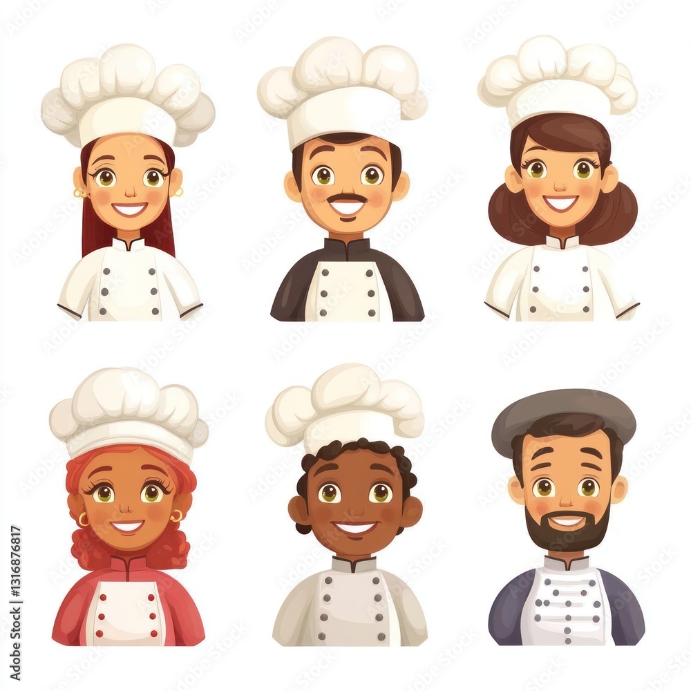 Smiling People Closeup Portrait Set Cute Cartoon cooks Male and Female Avatars Multi-ethnic Man and Woman Faces Isolated on White Background Smiling People Closeup Portrait Set Cute Cartoon cooks Male and Female Avatars Multi-ethnic Man and Woman Faces Isolated on White Background