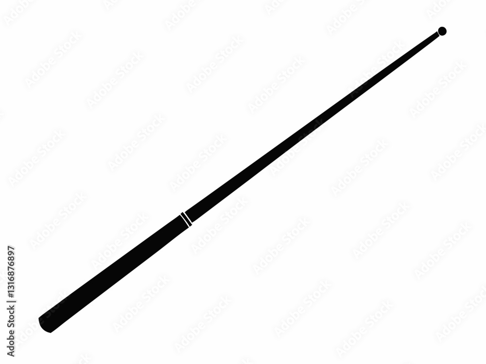 Pool cue silhouette on white background. Single billiard cue, vector illustration isolated on white background. Pool cue silhouette on white background. Single billiard cue, vector illustration isolated on white background.