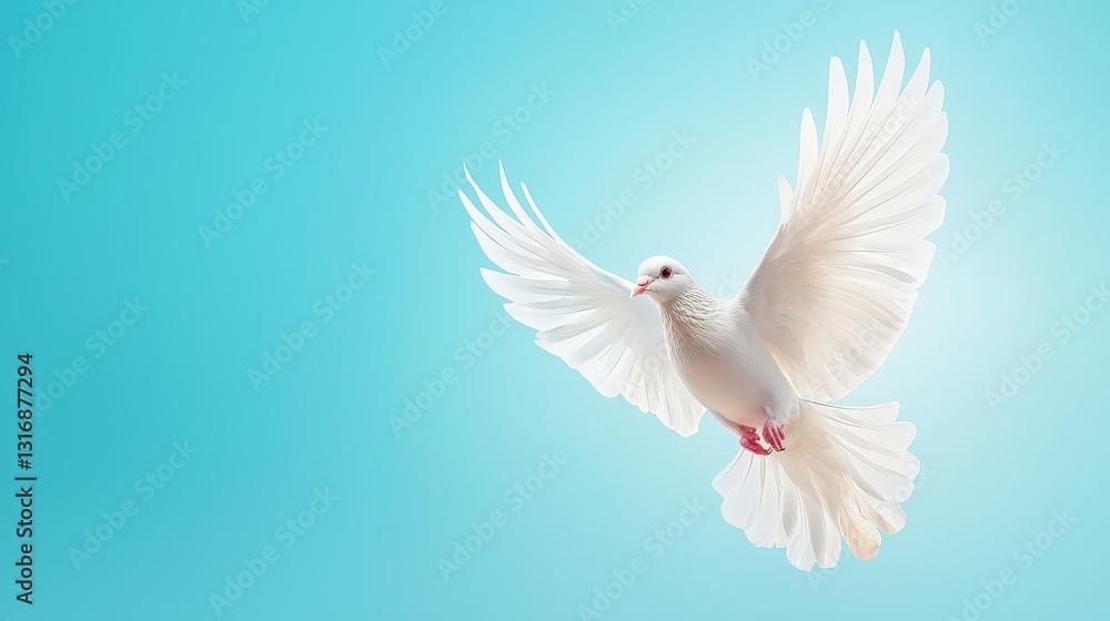 Graceful white dove in flight, wings spread wide, soft lighting and elegant feather details, symbolic peace and freedom Graceful white dove in flight, wings spread wide, soft lighting and elegant feather details, symbolic peace and freedom