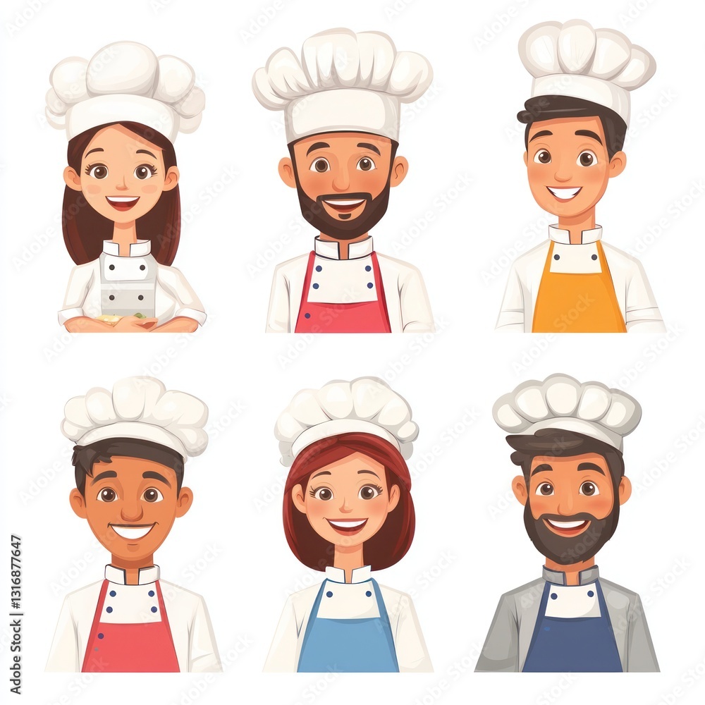 Smiling People Closeup Portrait Set Cute Cartoon cooks Male and Female Avatars Multi-ethnic Man and Woman Faces Isolated on White Background Smiling People Closeup Portrait Set Cute Cartoon cooks Male and Female Avatars Multi-ethnic Man and Woman Faces Isolated on White Background