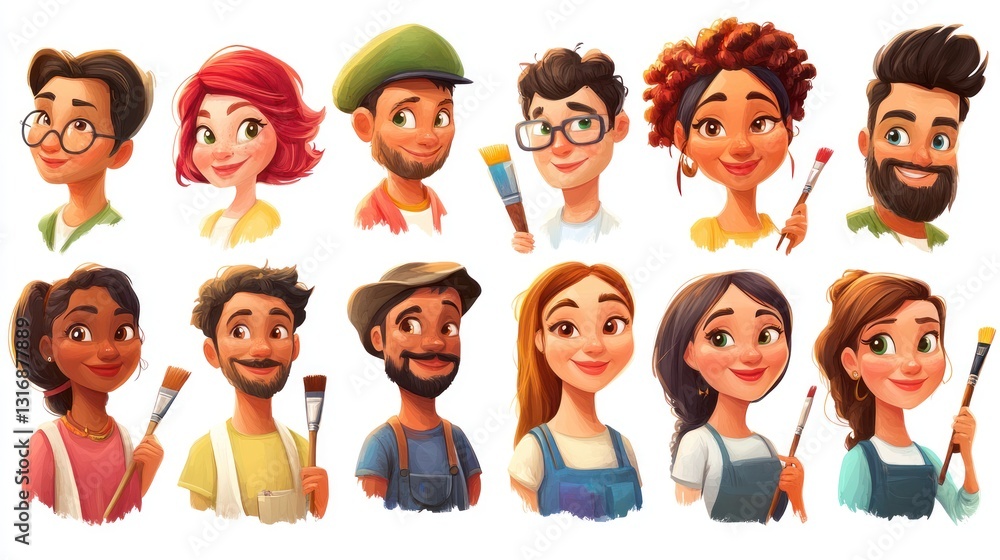 Smiling People Closeup Portrait Set Cute Cartoon teacher Male and Female Avatars Multi-ethnic Man and Woman Faces Isolated on White Background Smiling People Closeup Portrait Set Cute Cartoon teacher Male and Female Avatars Multi-ethnic Man and Woman Faces Isolated on White Background