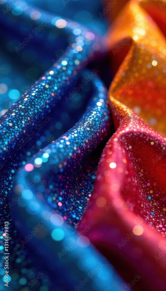Obraz premium Three glittery fabrics, macro shot, intense color, vibrant, fabric