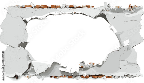 Torn white wall, vector broken surface, 3D hole effect, cracked wall, damage concept, destruction, shattered paper, hole in wall, interior design, artwork, torn paper wall