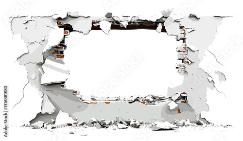 Vector hole breaking through wall, cracked surface, torn white wall, broken paper, destruction concept, wall damage, broken effect, shattered wall, interior design