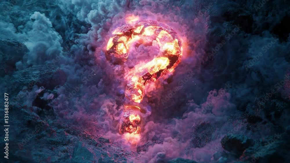 Flaming question mark in mystical smoky atmosphere. Abstract curiosity concept Flaming question mark in mystical smoky atmosphere. Abstract curiosity concept