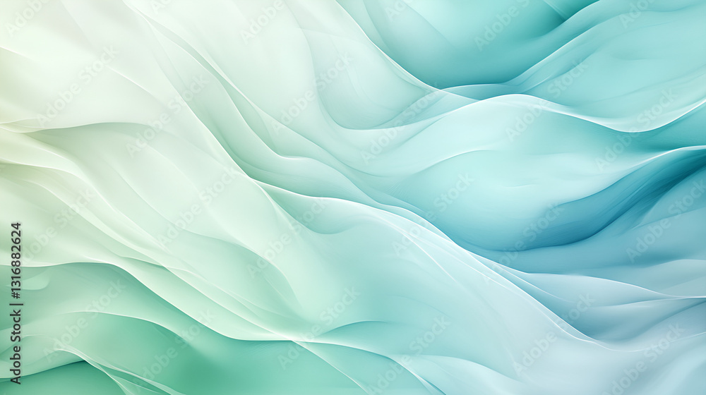 Obraz premium Smooth flowing background with soft pastel colors in light blue, green, and teal gradients