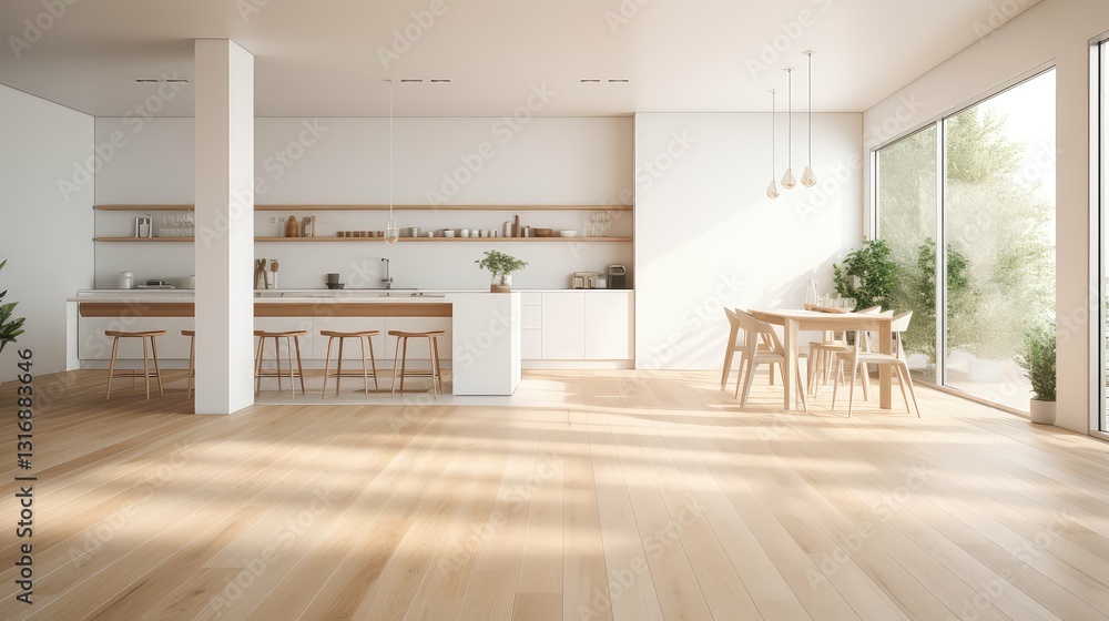 Fototapeta premium modern white wall wood floor