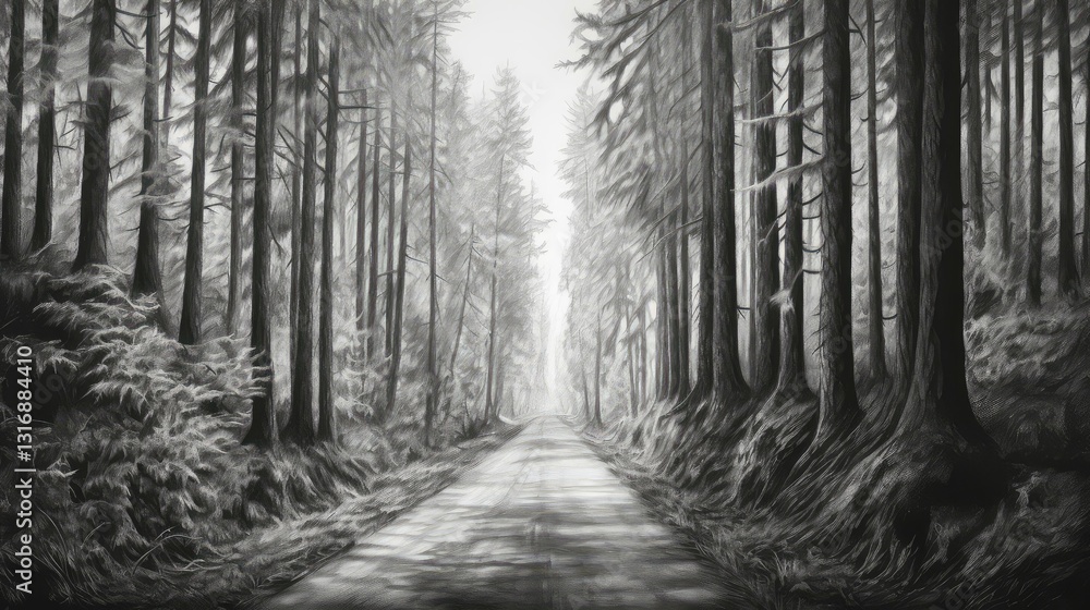Obraz premium trees drawn road